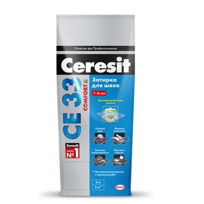 Ceresit CE 33 Comfort затирка для узких швов до 6 мм, цвет серебристо-серый, манхеттен, сиена, терра, небесный